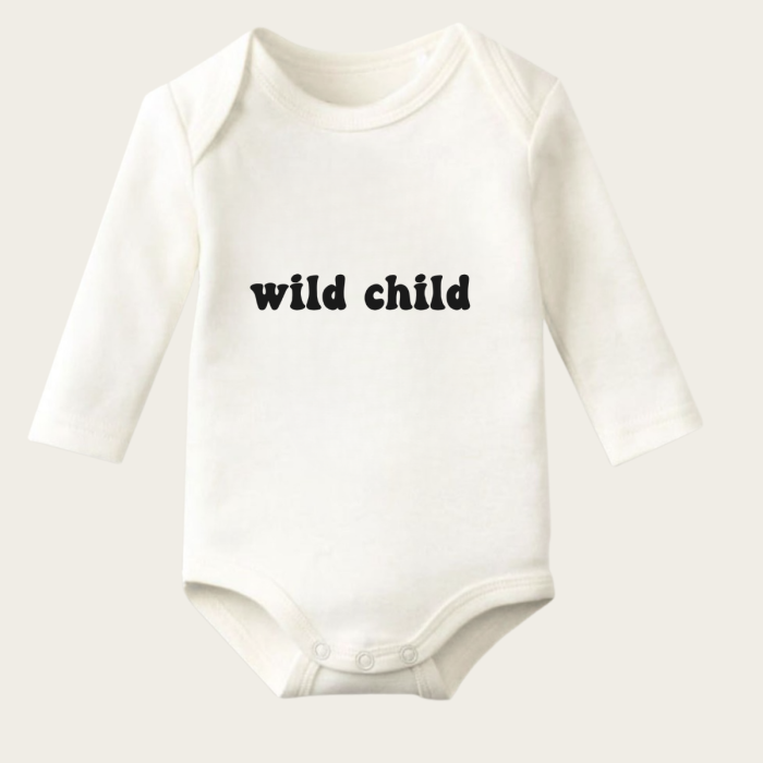 Wild Child Yazı Temalı Baskılı Pamuklu Uzun Kollu Çıtçıtlı Bebek Body Zıbın Atlet Tulum