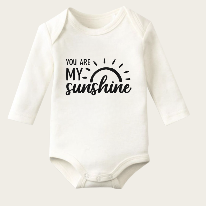 You Are My Sunshine Yazı Temalı Baskılı Pamuklu Uzun Kollu Çıtçıtlı Bebek Body Zıbın Atlet Tulum