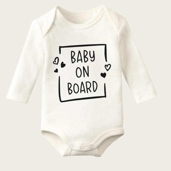 Baby On Board Yazı Temalı Baskılı Pamuklu Uzun Kollu Çıtçıtlı Bebek Body Zıbın Atlet Tulum