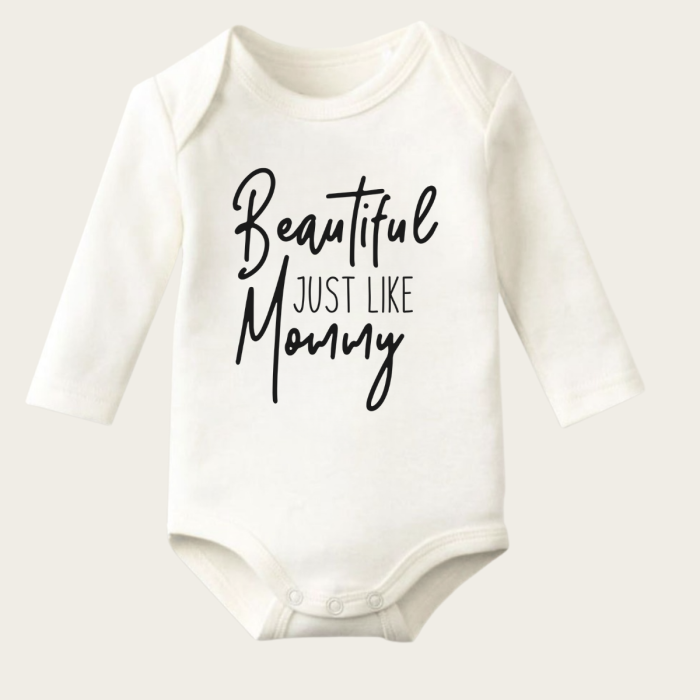 Beautiful Jus Like Mommy Yazı Temalı Baskılı Pamuklu Uzun Kollu Çıtçıtlı Bebek Body Zıbın Atlet Tulum