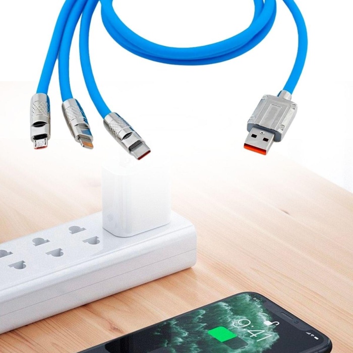 Kutulu  3 Şarj Aleti 1 Arada Çinko Alaşım Hızlı Şarj Kablosu Mavi 3 in 1 (5343)