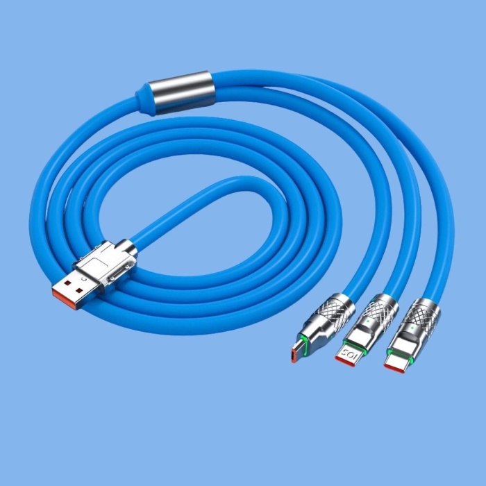 Kutulu  3 Şarj Aleti 1 Arada Çinko Alaşım Hızlı Şarj Kablosu Mavi 3 in 1 (5343)