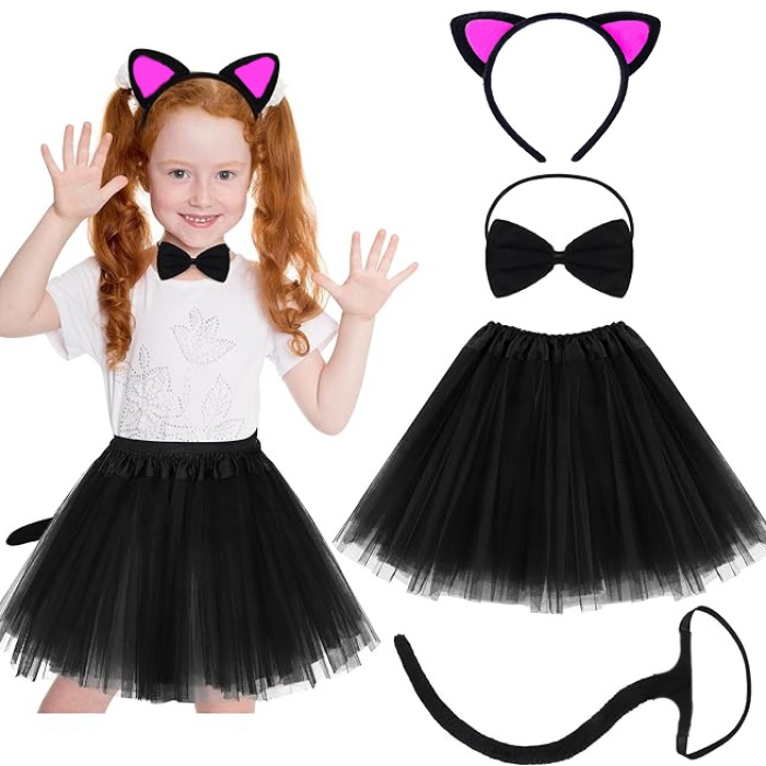 Kedi Kulak Taç Etek Kuyruk ve Papyon 4 lü Set Çocuk Fuşya (5343)