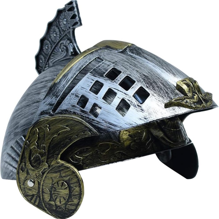 Gümüş Üzeri Altın Renk Oynar Başlıklı Romalı Bizans Kaskı Miğferi 25x20 cm (5343)