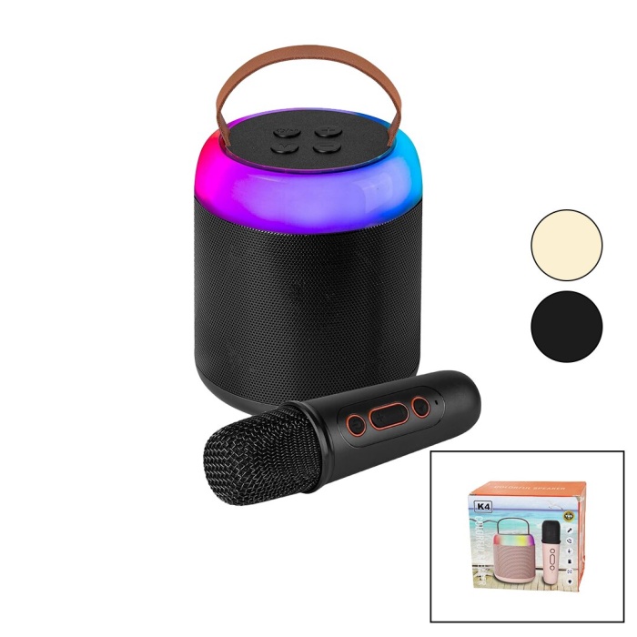 YUVARLAK KARAOKE MİKROFONLUBLUETOOTH WİRELESS HOPARLÖR - SPEAKER USB ŞARJLI - IŞIKLI (5343)