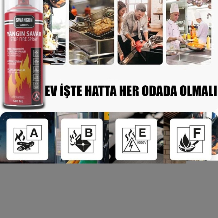 2 ADET YANGIN SÖNDÜRÜCÜ - YANGIN SAVAR SPREY 500ML + 500 ML  EV - OFİS - OTO ARAÇ   ATEŞ BOĞUCU KÖPÜK TABAKA OLUŞTURUR (5343)