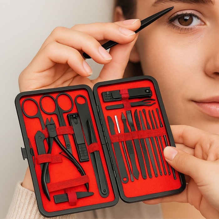 24 Parça Kendiliğinden Deri Çantalı Seyahat Tipi Manikür Pedikür Seti (5343)