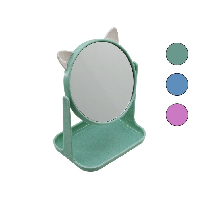 6 İNÇ  - 15CM YUVARLAK KULAKLI MAKYAJ AYNASI RENKLİ PLASTİK TAKILIK SEPETLİ=12X15.5CM (5343)