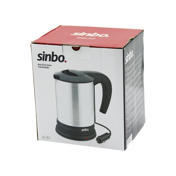 SİNBO SK-7371  12V  ARAÇ İÇİ KETTLE  PASLANMAZ ÇELİK  SU ISITICISI  0.8LT   120W   ÇAKMAKLIK FİŞLİ   PLASTİK KAPAK - KULP (5343)