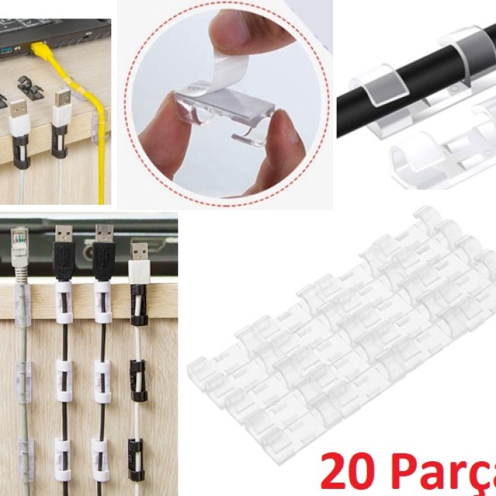 20&amp;apos;li Yapışkanlı Kablo Sabitleyici Şeffaf Klips (5343)