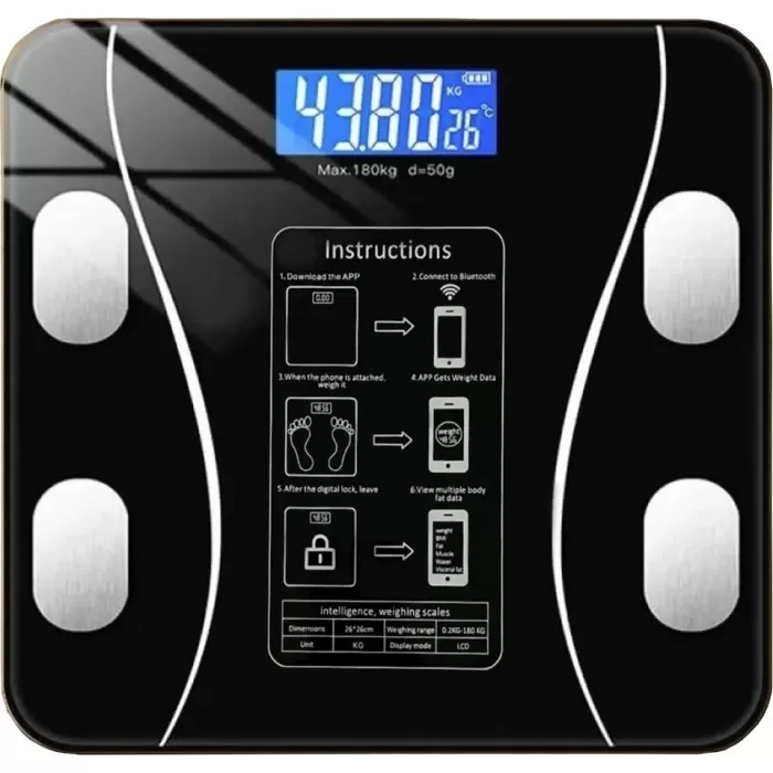 Yağ Ölçer Fonksiyonlu Dijital Baskül Elektronik Tartı Akıllı Bluetooth Lcd Dijital Ekran Ev Vücut (5343)