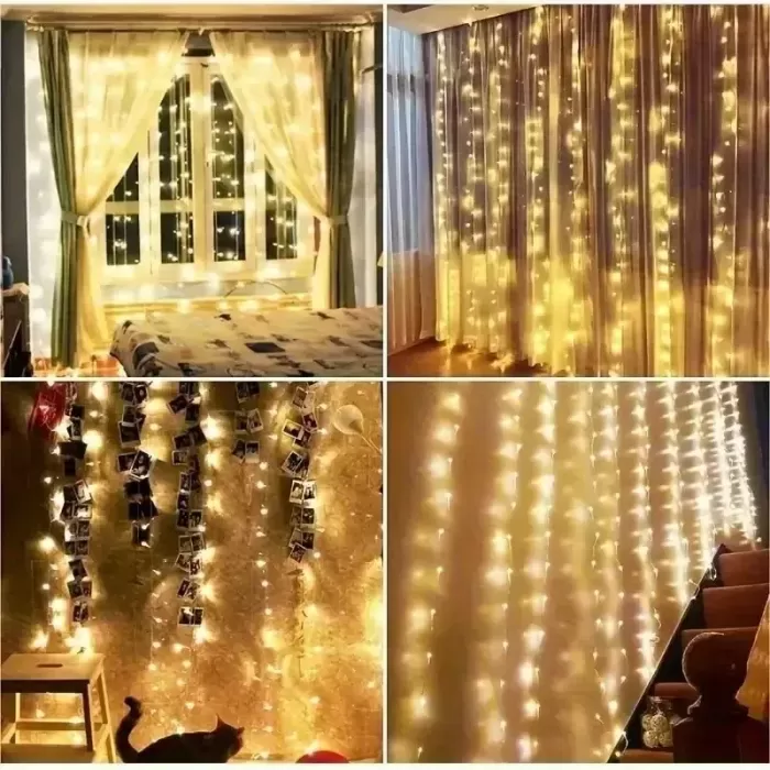 300 Ledli 10 Sarkıt Perde Led Işık-8 Fonksiyon, Uzaktan Kumandalı, 3x3 Metre (5343)