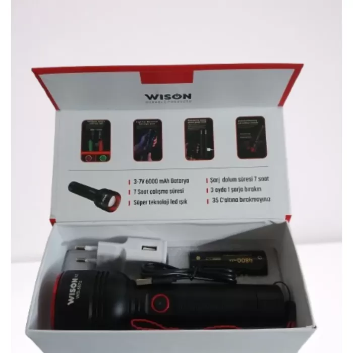 WISON WS-5572 20W Uzun Menzilli Şarjlı Metal El Feneri (5343)