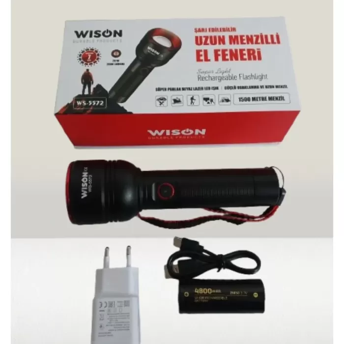 WISON WS-5572 20W Uzun Menzilli Şarjlı Metal El Feneri (5343)