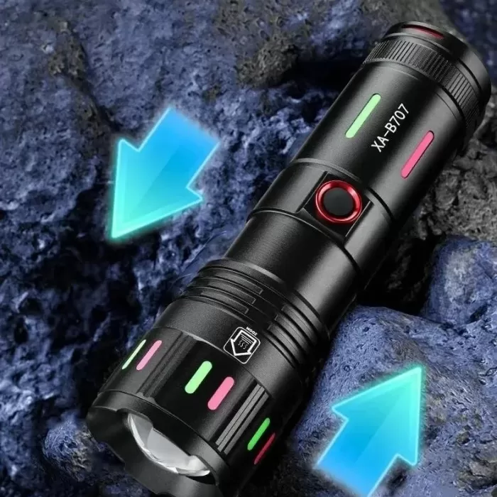 LED El Feneri 2000 Lümen USB Şarj Edilebilir Flash Işığı Yüksek Güçlü El Feneri Taktiksel Uzun Menzil El Lambası XA-B707 (5343)