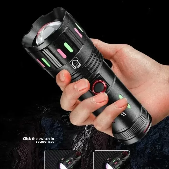 LED El Feneri 2000 Lümen USB Şarj Edilebilir Flash Işığı Yüksek Güçlü El Feneri Taktiksel Uzun Menzil El Lambası XA-B707 (5343)