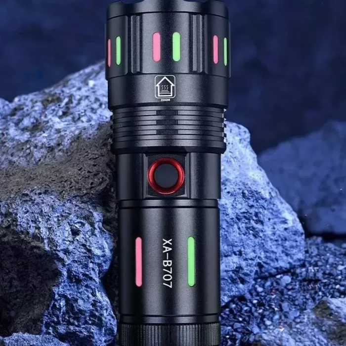 LED El Feneri 2000 Lümen USB Şarj Edilebilir Flash Işığı Yüksek Güçlü El Feneri Taktiksel Uzun Menzil El Lambası XA-B707 (5343)