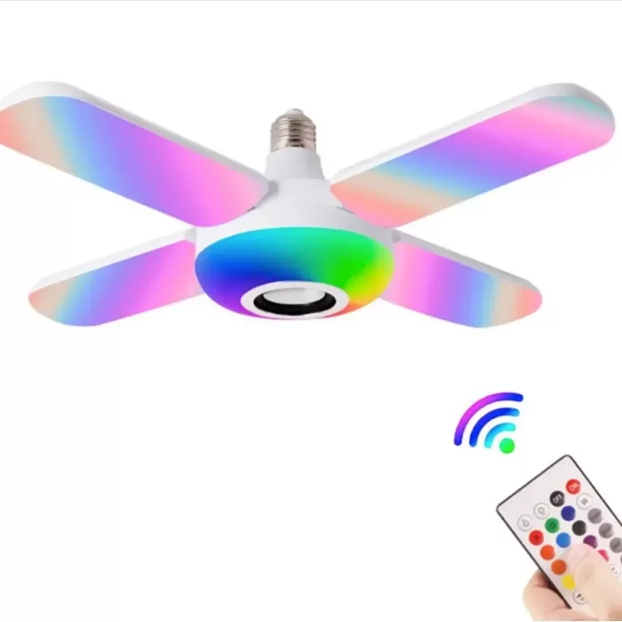 Lamba 4 Kanatlı E27 Duya Takılan Kumandalı Katlanabilir Led Müzik Lamba Işığı Avize Bluetooth Hoparlör (5343)