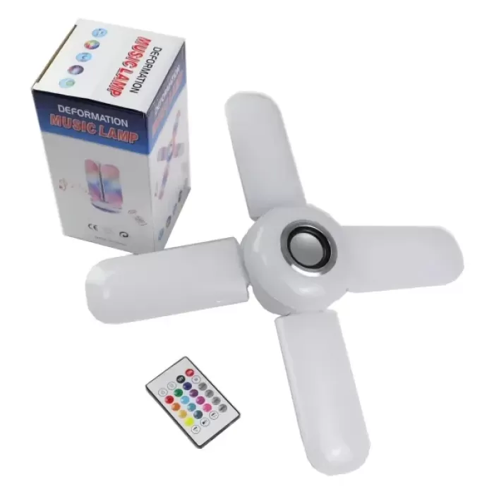 Lamba 4 Kanatlı E27 Duya Takılan Kumandalı Katlanabilir Led Müzik Lamba Işığı Avize Bluetooth Hoparlör (5343)
