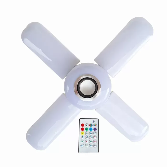 Lamba 4 Kanatlı E27 Duya Takılan Kumandalı Katlanabilir Led Müzik Lamba Işığı Avize Bluetooth Hoparlör (5343)