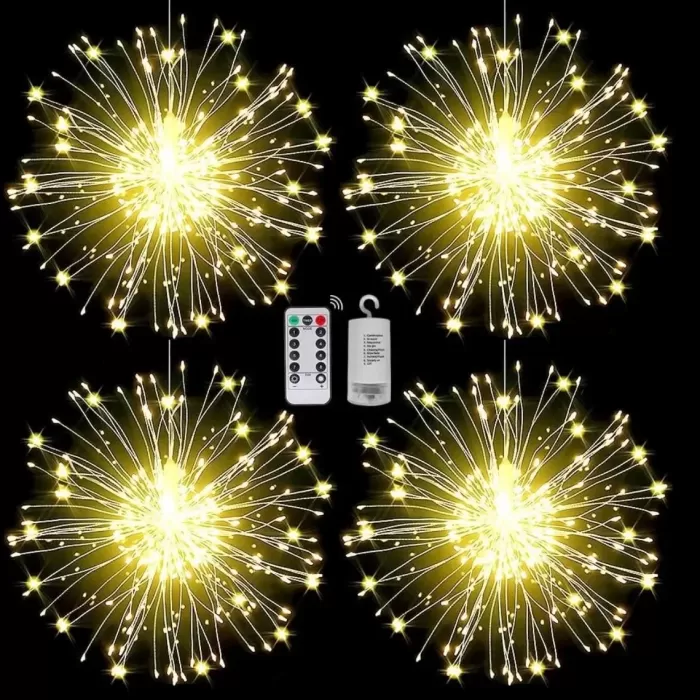 Fişli Asılı Havai Fişek Işıkları 120 LED Ampul Bakır Tel Şerit Işık (5343)