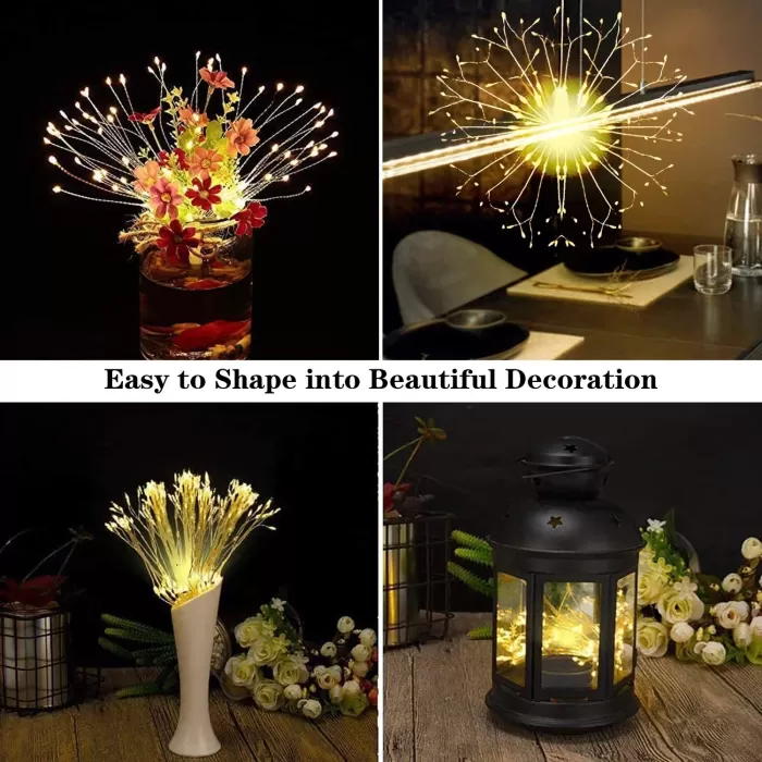 Fişli Asılı Havai Fişek Işıkları 120 LED Ampul Bakır Tel Şerit Işık (5343)