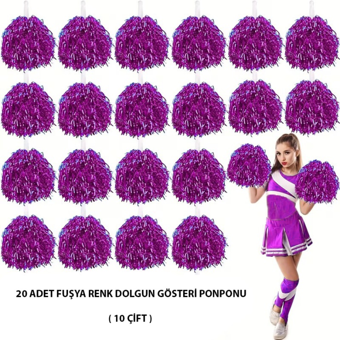 10 Çift ( 20 Adet ) Fuşya Renk 23 Nisan 19 Mayıs 29 Ekim Okul Gösteri Ponponları (5343)