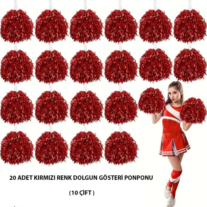 10 Çift ( 20 Adet ) Kırmızı Renk 23 Nisan 19 Mayıs 29 Ekim Okul Gösteri Ponponları (5343)
