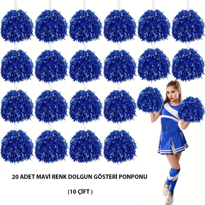 10 Çift ( 20 Adet ) Mavi Renk 23 Nisan 19 Mayıs 29 Ekim Okul Gösteri Ponponları (5343)