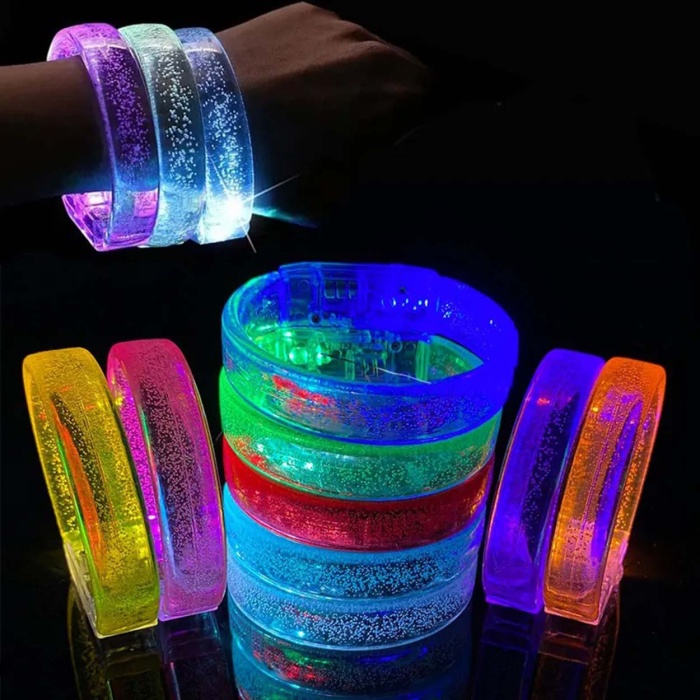 Mor Led Işıklı Baskı Yapılabilen Pilli Bileklik Bilezik 1,5 cm Genişlik (5343)