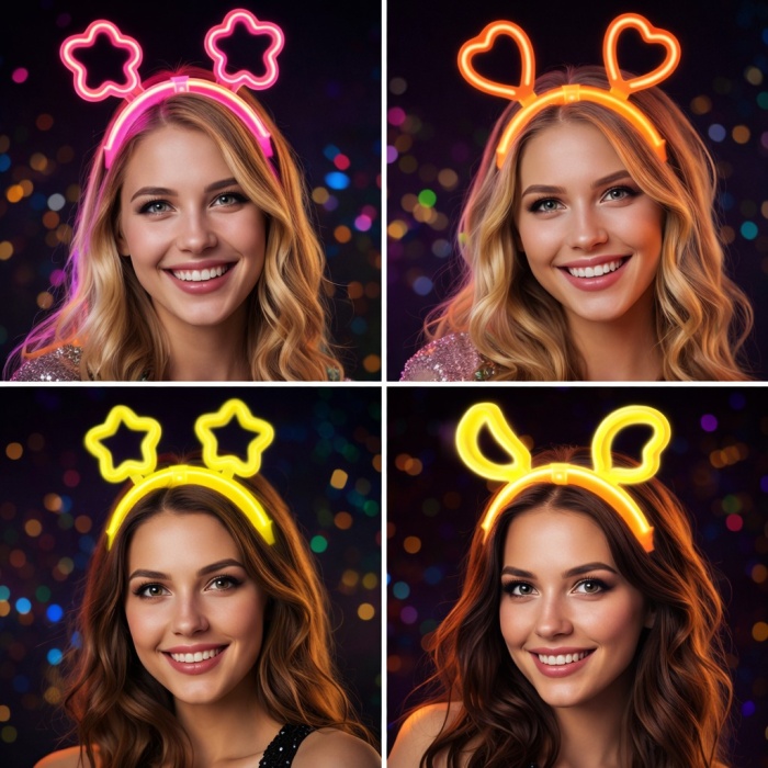 Karanlıkta Parlayan Glow Taç Seti 12 Adet – Yıldız Kalp Ay Çiçek (Her Model 3 Adet) (5343)