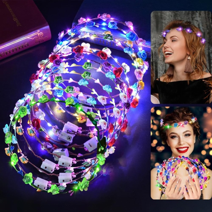 Renkli LED Çiçek Taç – 3 Işık Modlu Glow Parti Tacı (5343)