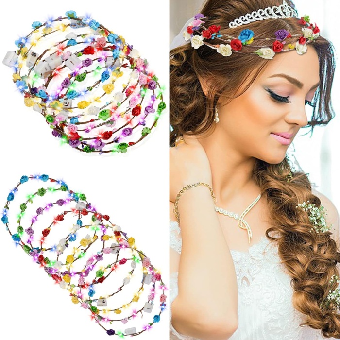 Renkli LED Çiçek Taç – 3 Işık Modlu Glow Parti Tacı (5343)