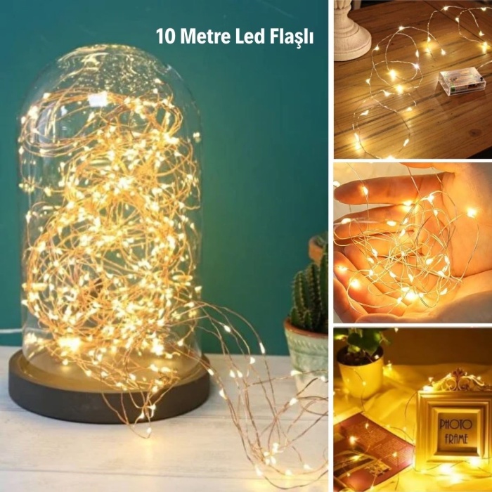 Sarı Peri LED Flaşlı Işık – 10 Metre Dekoratif Oda ve Organizasyon Aydınlatması (5343)