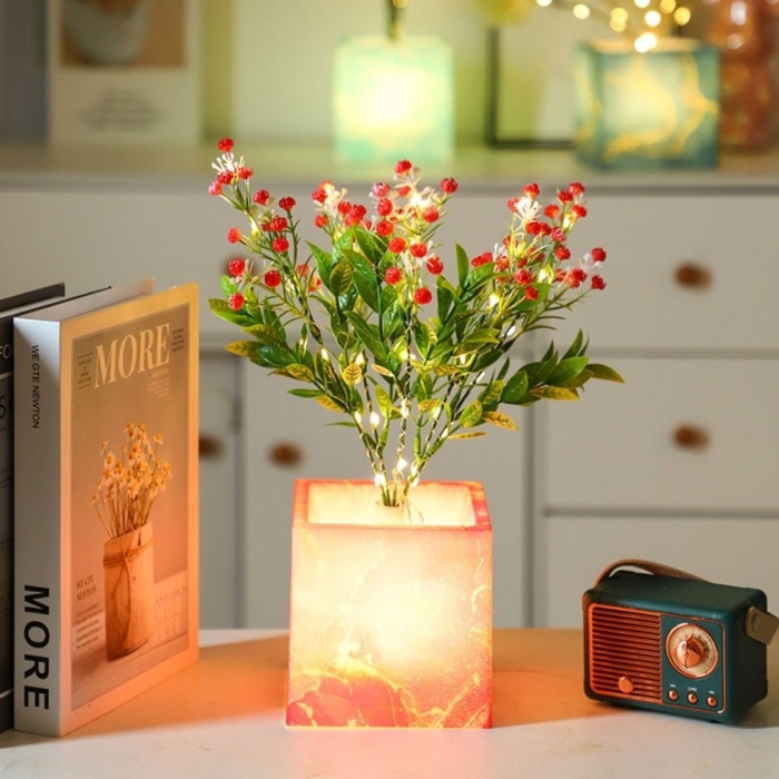Işıklı Yapay Çiçek – Pembe Saksılı LED Dekoratif Bitki, Masaüstü ve Ev Ofis Aydınlatmalı Süs Bitkisi (5343)