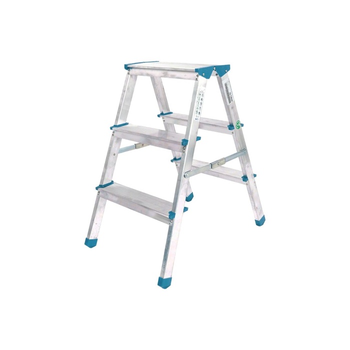 3+3 ÇİFT BASAMAKLI ALÜMİNYUM METAL MERDİVEN YÜKSEKLİK = 69CM BAŞ GENİŞLİK = 8CM (5343)