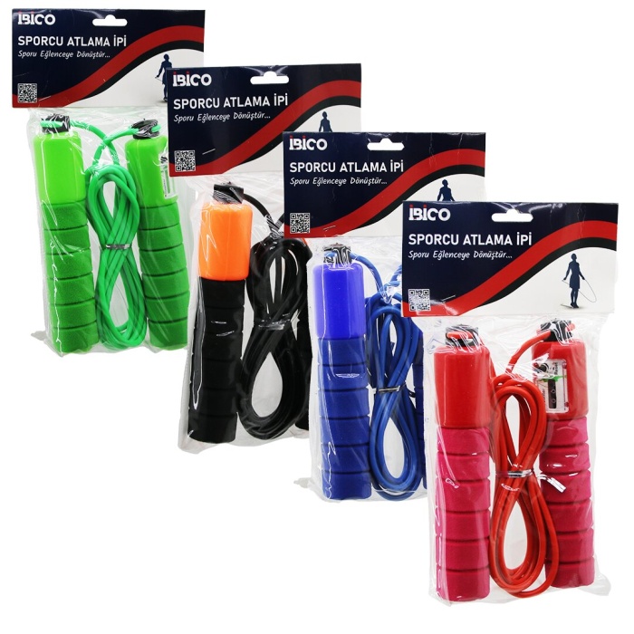 SAYAÇLI RENKLİ SİLİKON İP ATLAMA İPİ SÜNGERLİ RENKLİ PLASTİK TUTACAK (5343)