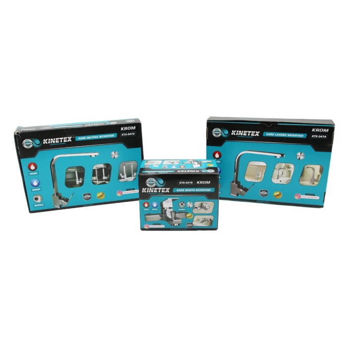 3LÜ KARE SET AÇ KAPA KROM BATARYA MUSLUK FİLTRELİ KARE BANYO+KARE EVYE MUTFAK+KARE LAVABO (5343)