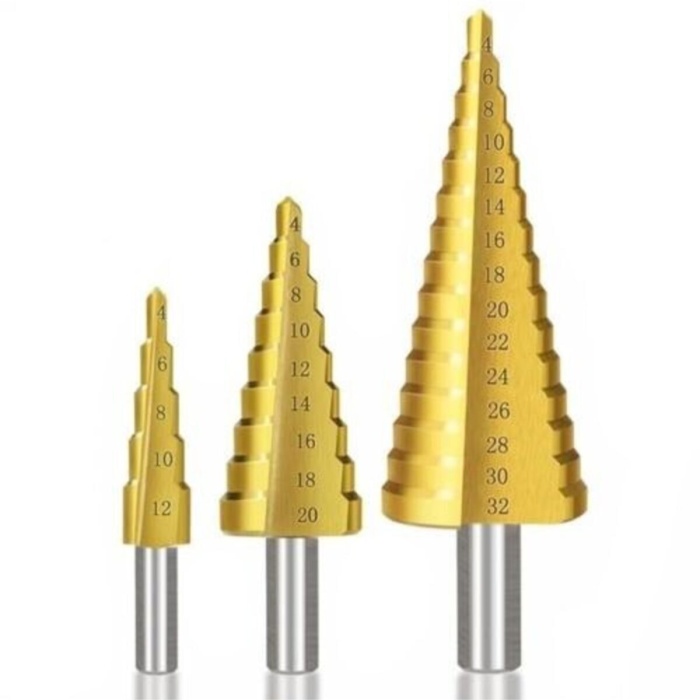 3 lü Set Matkap Ucu Kademeli Sac Delme Aparatı HSS Titanyum Kaplama (5343)