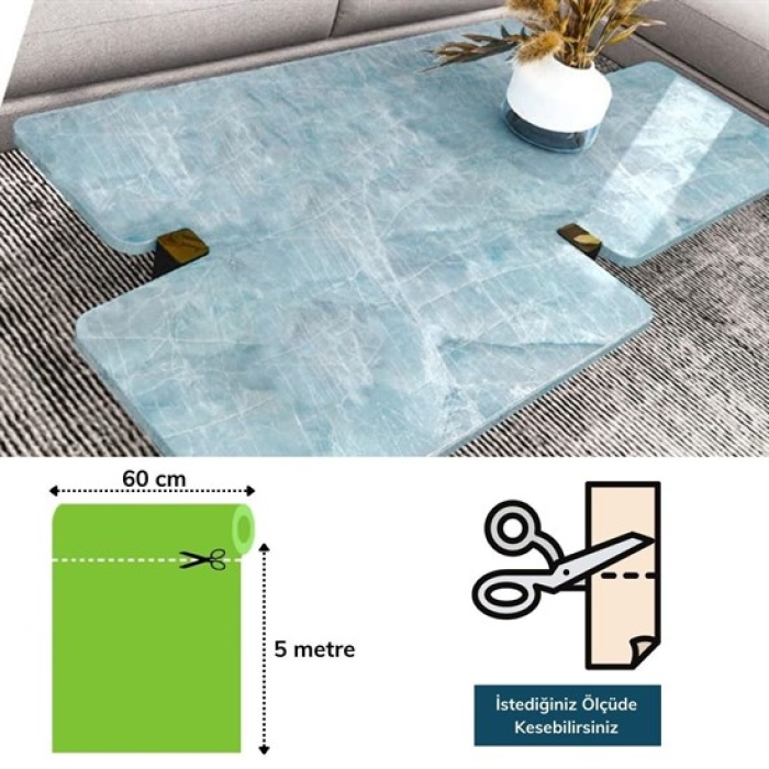 Mermer Desenli Masa Tezgah Mutfak Su Geçirmez Yapışkanlı Folyo Sticker Mavi 5x0,6m (5343)