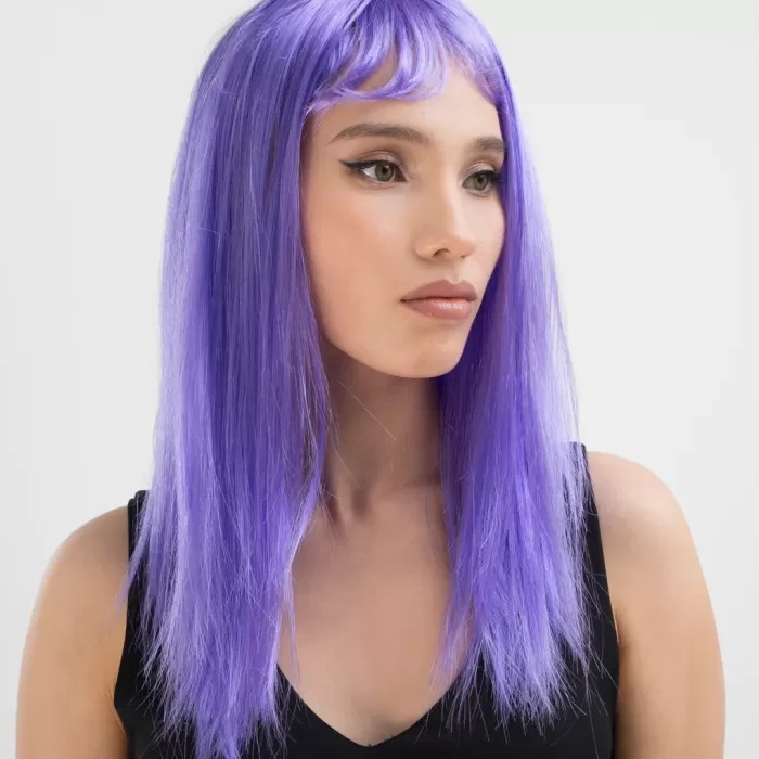 Mor Renk Uzun Düz Parti Peruğu (5343)