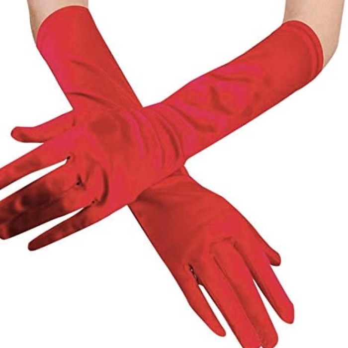 Kırmızı Renk Dirseğe Kadar Uzun Kumaş Eldiven 40 cm (5343)