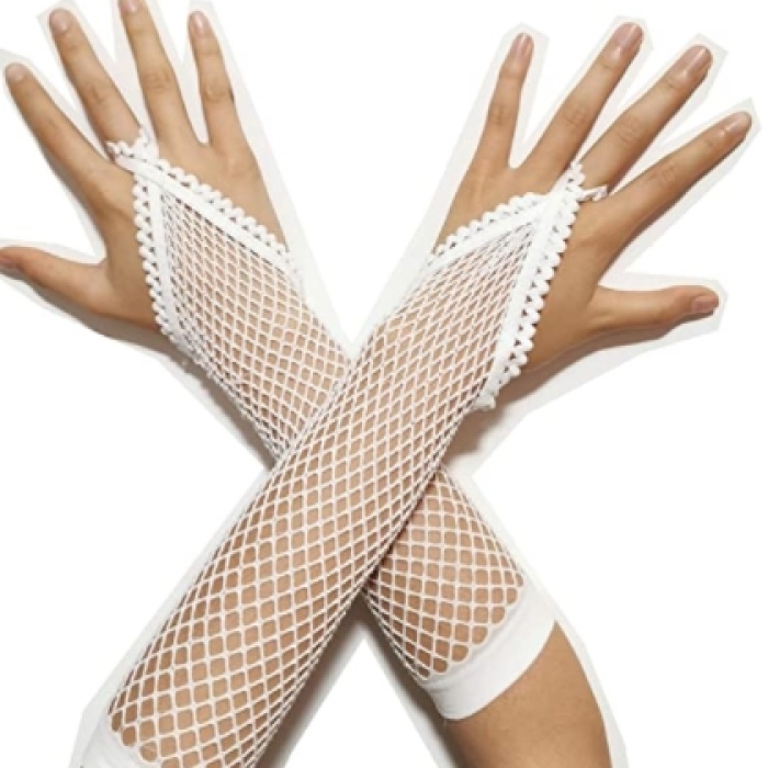 Beyaz Renk Parmak Arası File Örgü Eldiven 26 cm (5343)