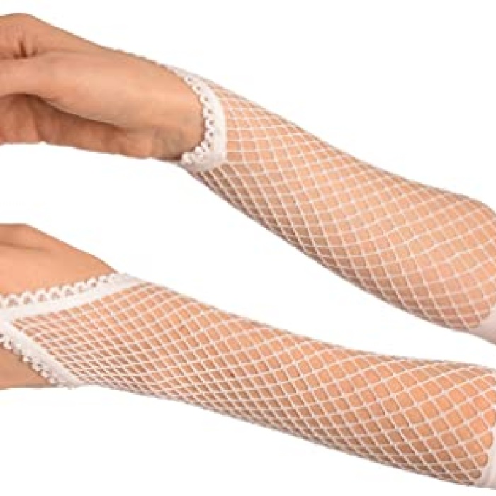 Beyaz Renk Parmak Arası File Örgü Eldiven 26 cm (5343)