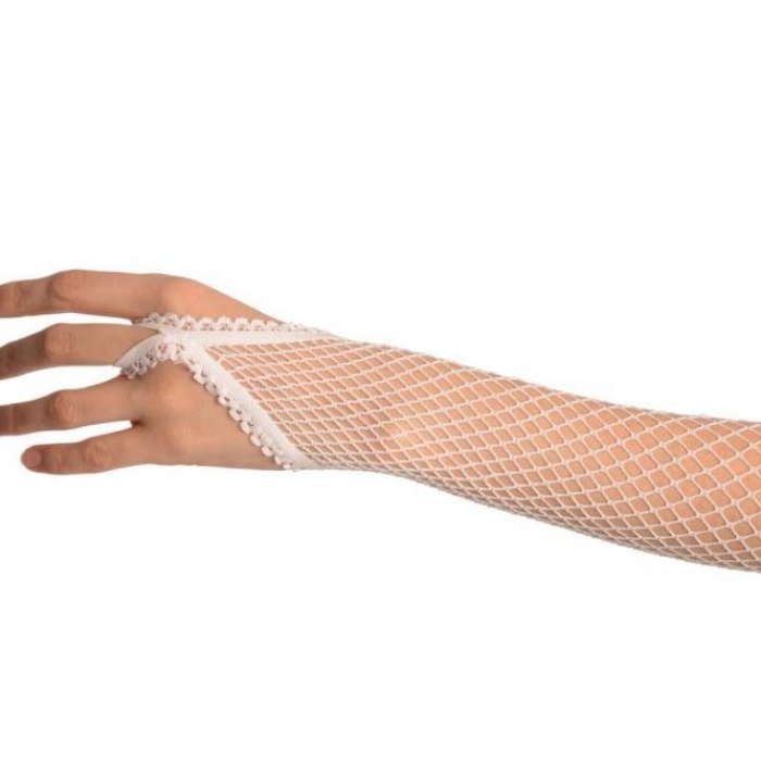 Beyaz Renk Parmak Arası File Örgü Eldiven 26 cm (5343)