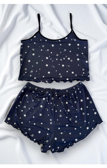 Yıldız Desenli Lacivert Şortlu Pijama Takımı