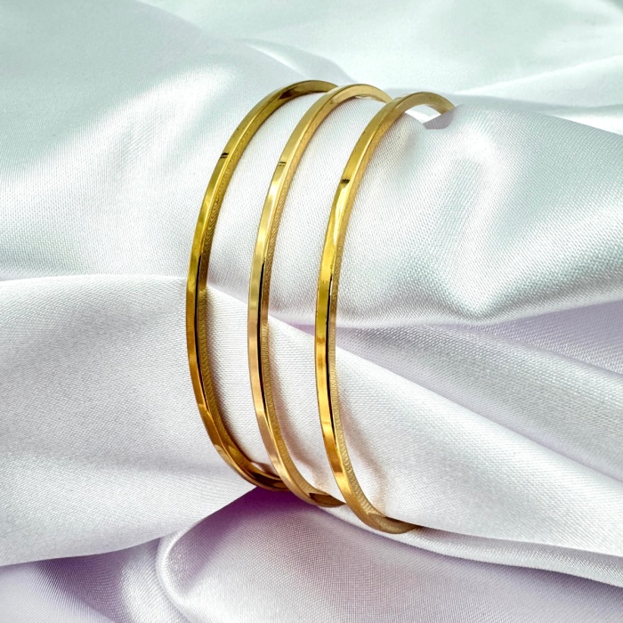 Üçlü Ajda Çelik Bilezik - Gold Renk