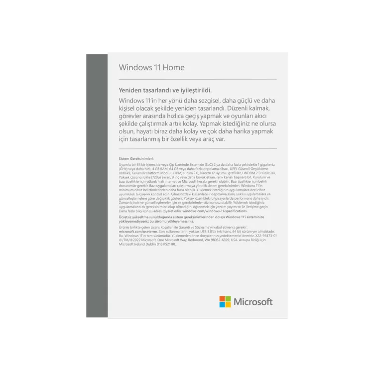 MICROSOFT Windows 11 Home Türkçe Bilgisayar Çevre Birimleri