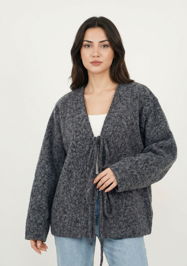 Kadın Ön Bağlamalı Kaşe Hırka