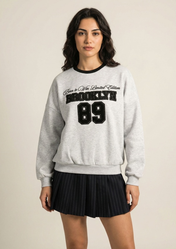 Brooklyn Baskılı Oversize Sweatshirt